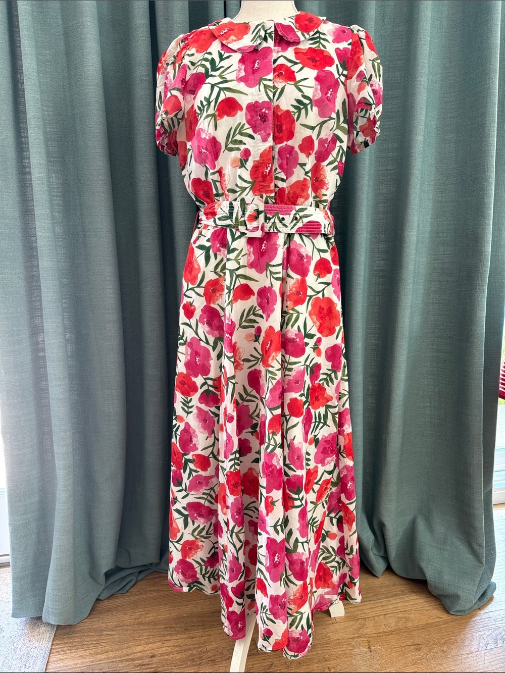 Floral Pink & Red Maxi Dress with Belt